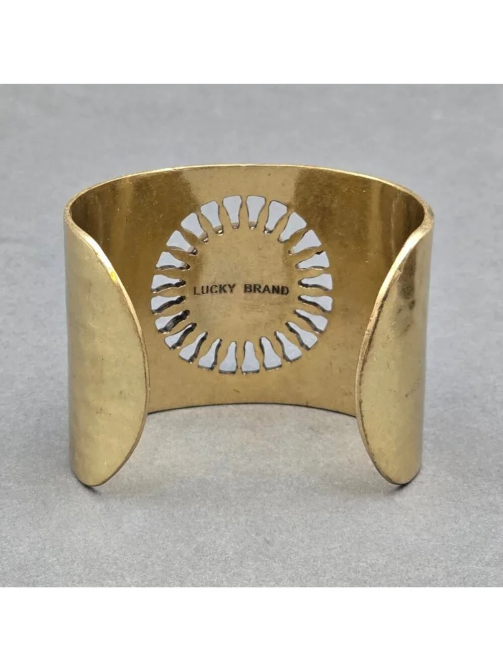 Lucky Brand Brass Sunburst Cuff Bracelet 7" Pink Quartz - Picture 6 of 16